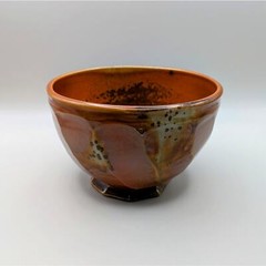 Vintage signed dated studio pottery bowl glossy matte glaze brown speckles