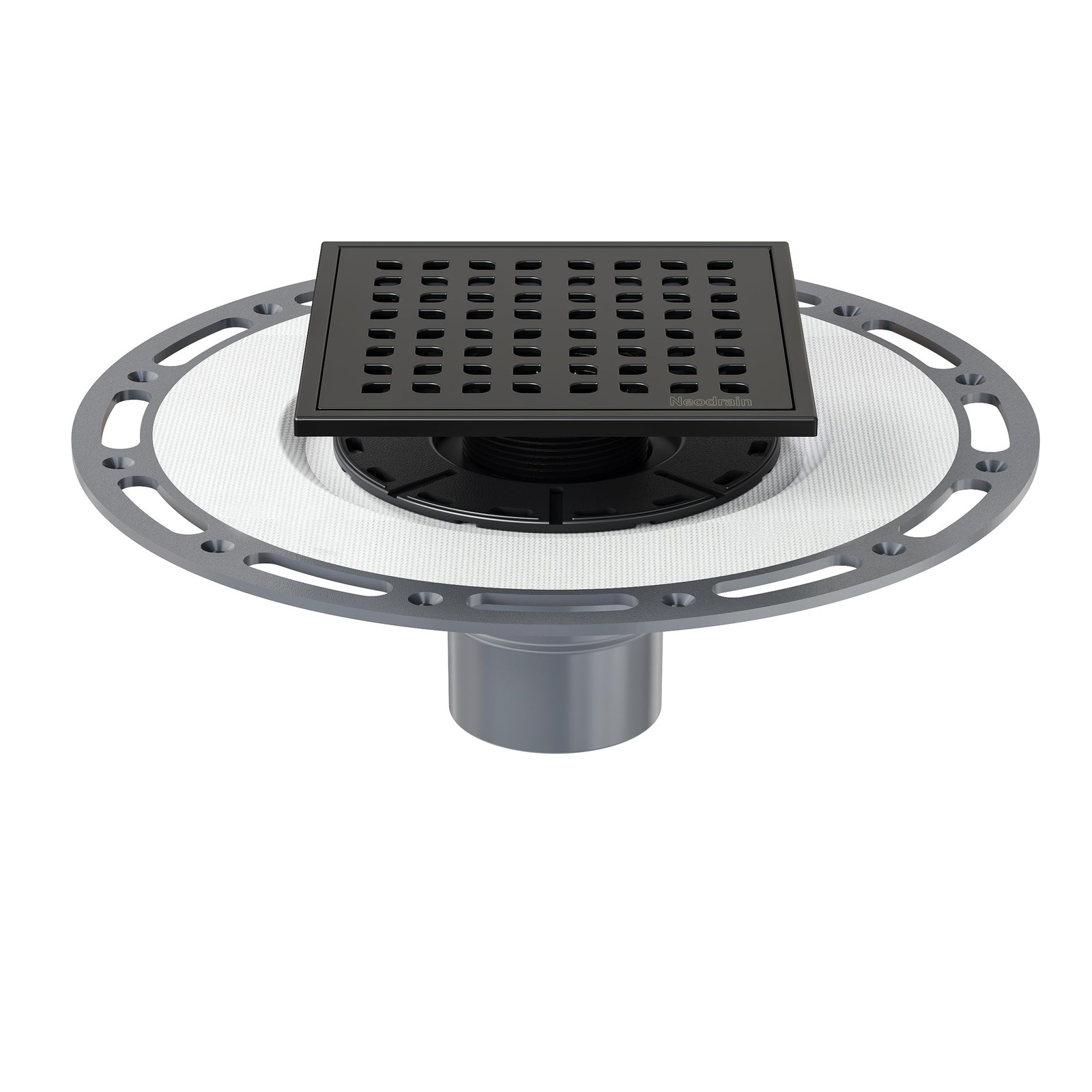 Shower Drain 6 Inch Square Matte Black Stainless Steel PVC Base Neodrain Grate gallery
