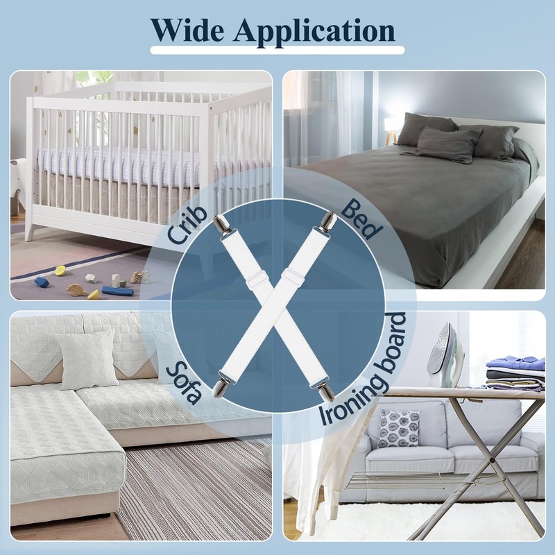 Bed Sheet Straps, Adjustable Elastic Fitted Sheet Holders Straps to Stay in P... gallery