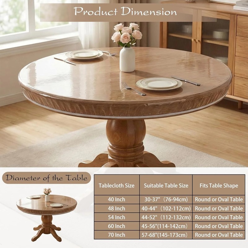Aormenzy Clear Round Plastic Table Cover - Round Fitted Vinyl Tablecloth 60 Inch gallery
