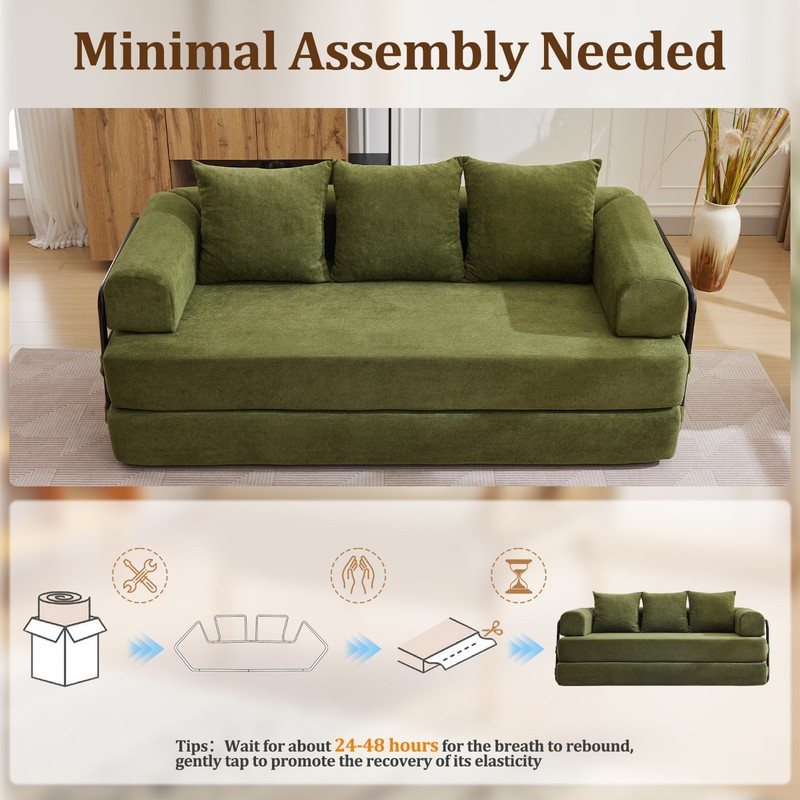 Chenille Convertible Sleeper Sofa Bed with Removable Pillows for Living Room gallery