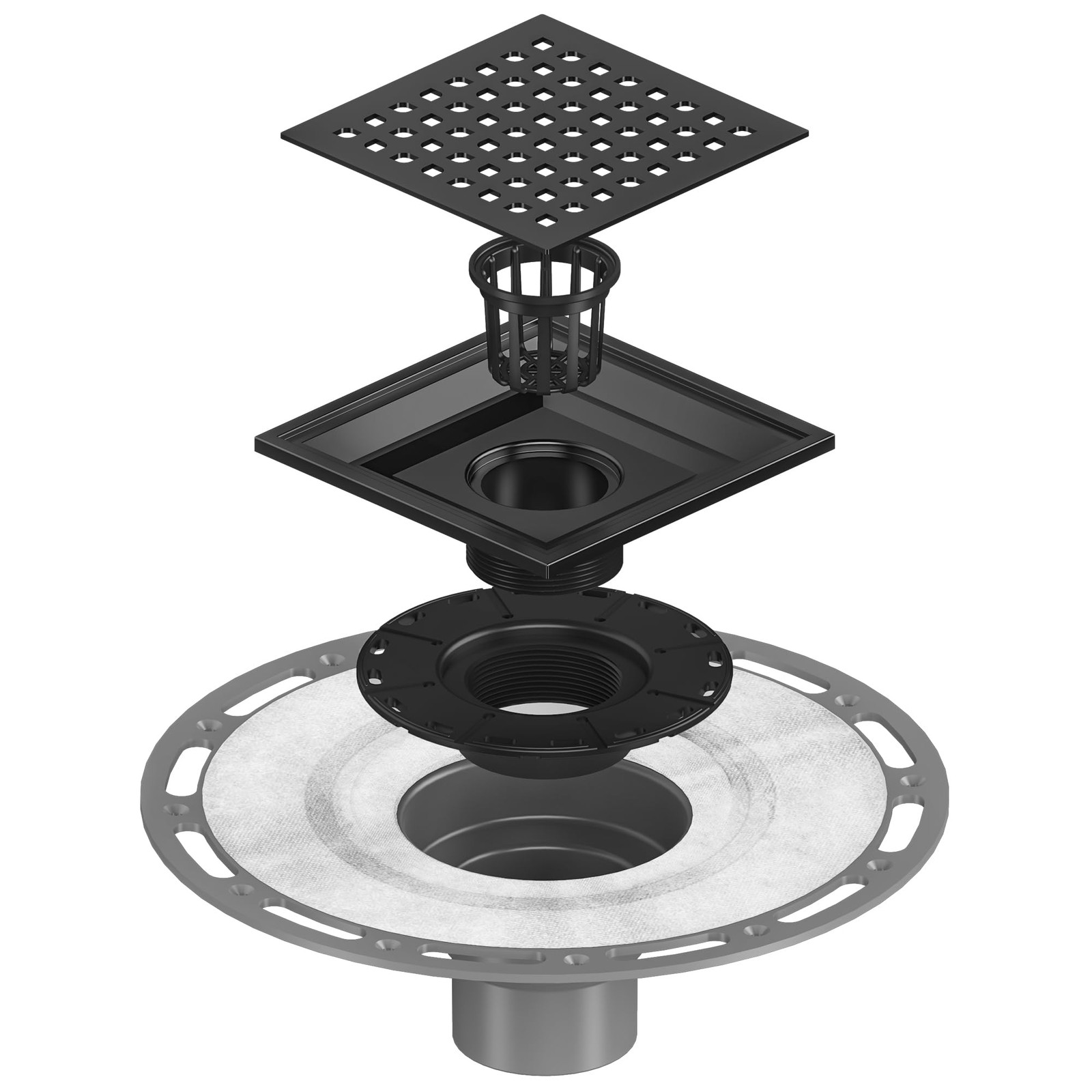Shower Drain 6 Inch Square Matte Black Stainless Steel PVC Base Neodrain Grate gallery