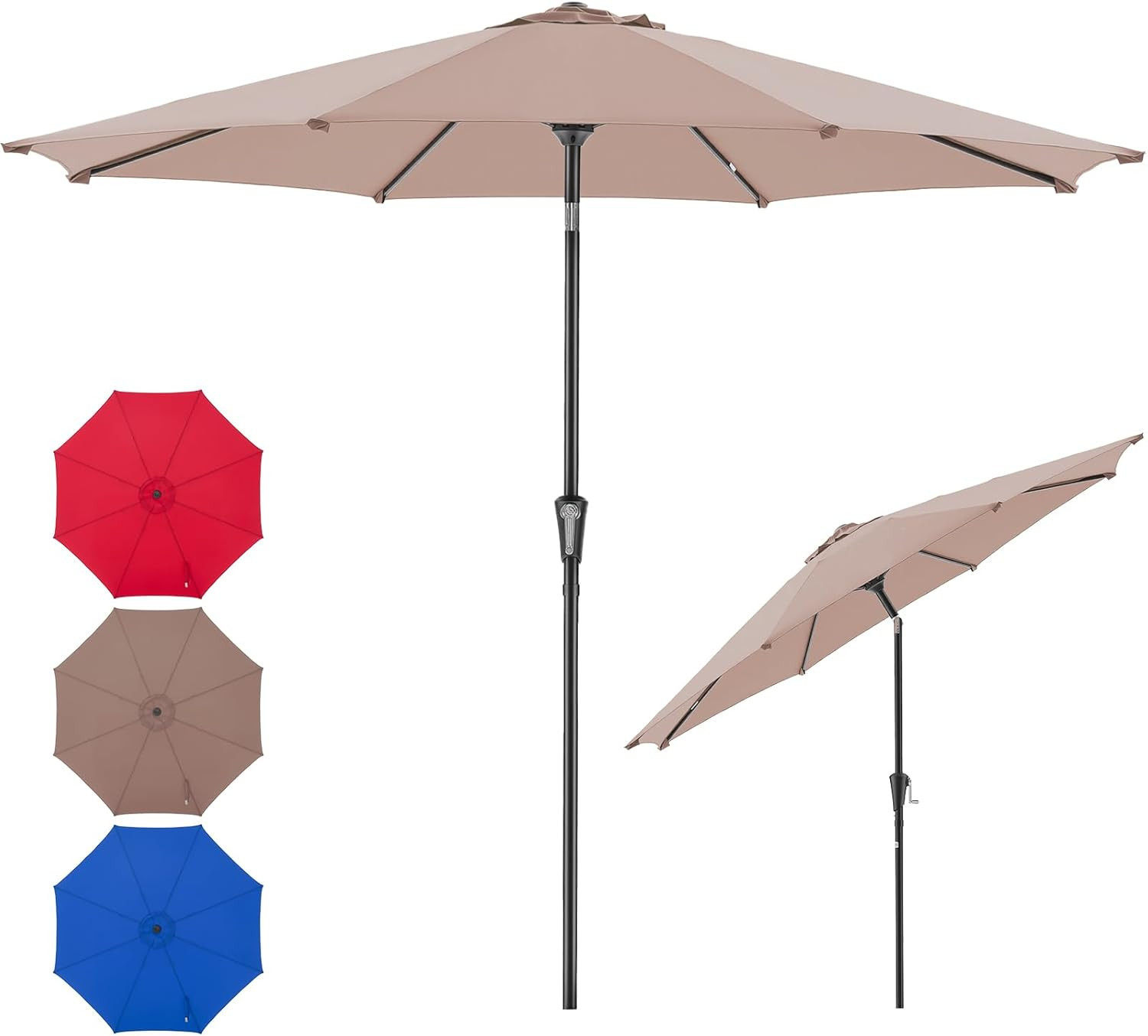 Patio Umbrella, Outdoor Table Umbrellas with Push Button Tilt and Crank, Sturdy gallery