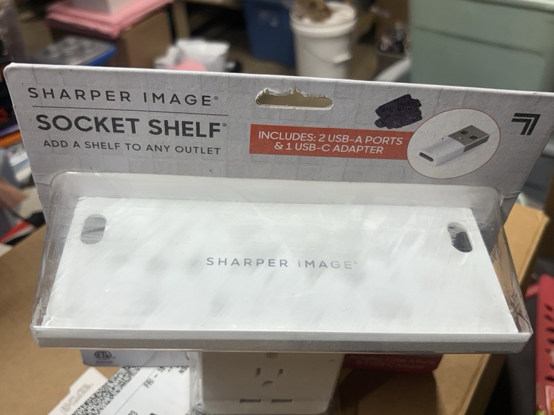 Sharper Image Socket Shelf Cordless Wall 6 Outlet Extender White W/USB C Adapter gallery