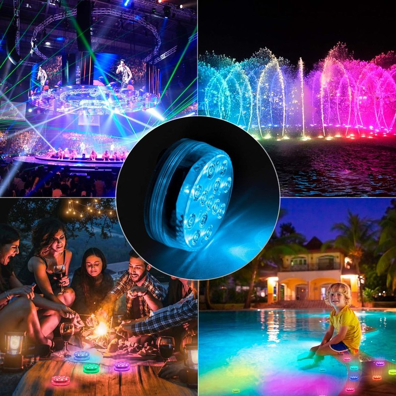 4 Pack Submersible LED Lights 13 LED Pool Lights +Remote Magnets+10 Suction Cups gallery