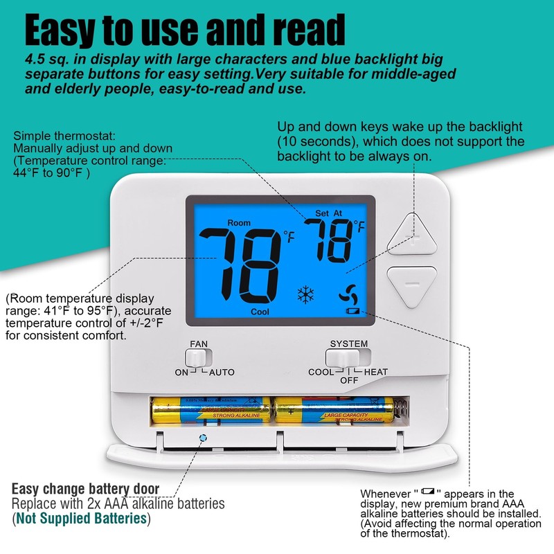 Suuwer Non-Programmable Thermostats for Home 1 Heat/1 Cool Conventional Singl... gallery