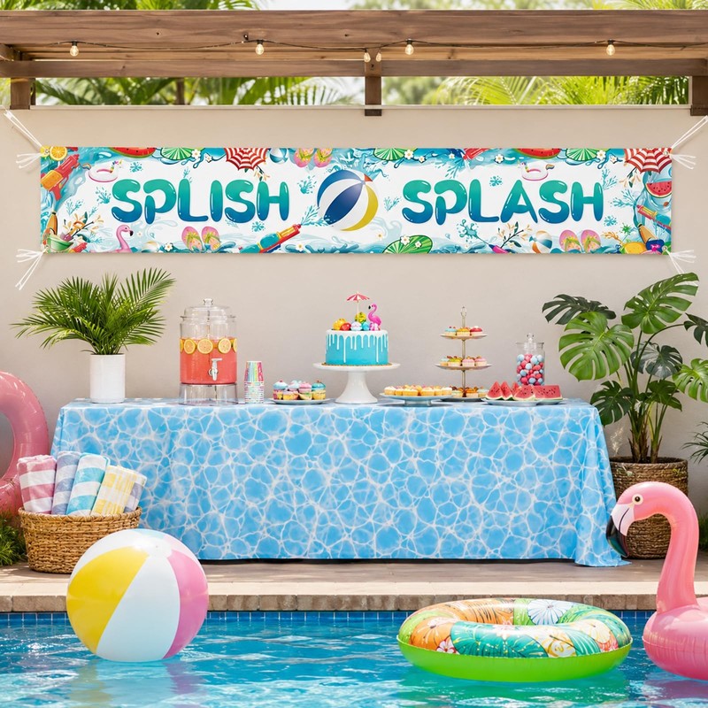 Splish Splash Pool Party Decorations Banner, 118 x 20 Inch Summer Pool Party ... gallery