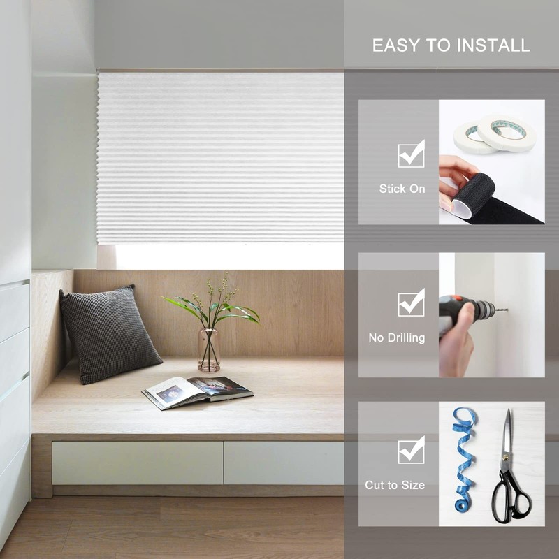 Pleated Window Shades,Temporary Blinds 24"W x 59"H, White-1 Pack gallery