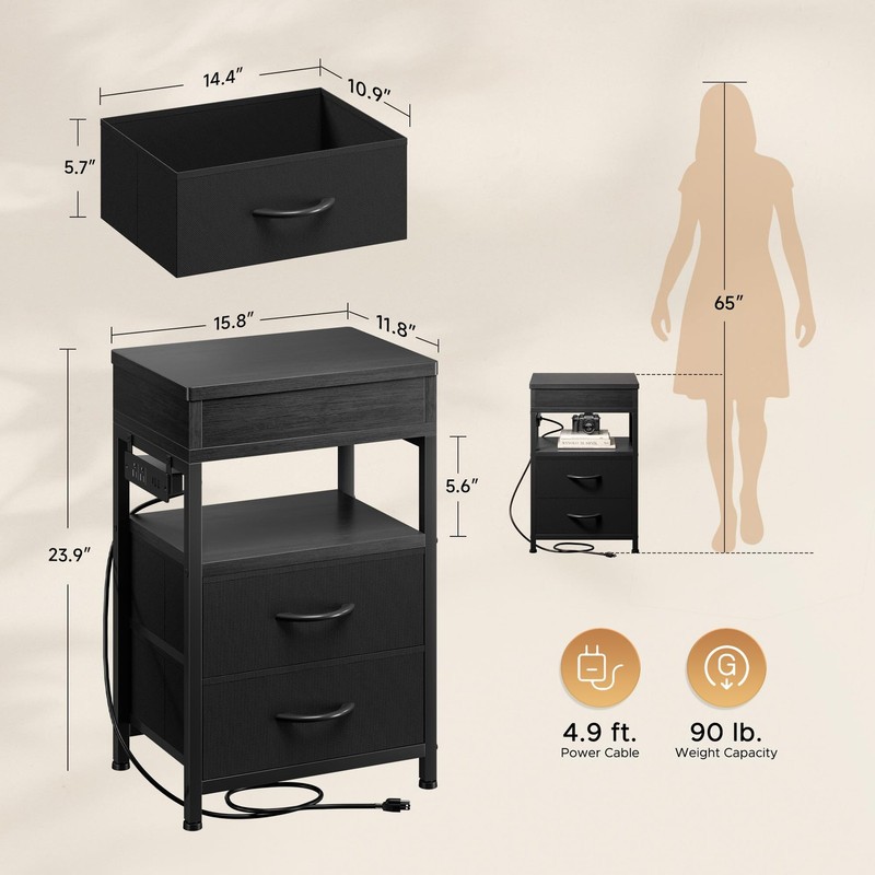 Nightstand Hidden Drawer Charging Table - with Charger Station and Sliding Top gallery