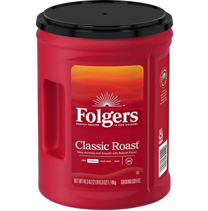 2 PACK Folgers Classic Roast Medium Roast Ground Coffee, 40.3 oz Canister gallery