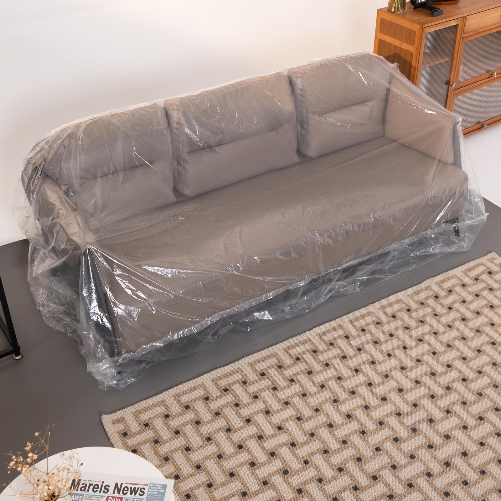 Plastic Sofa Couch Cover,96 x 42 x 62 Inch Plastic Furniture Covers for Moving,W gallery