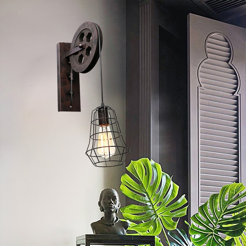 Retro Wall Light Rustic Hallway Lifting Pulley Wall Lamp Sconce Lighting Fixture gallery