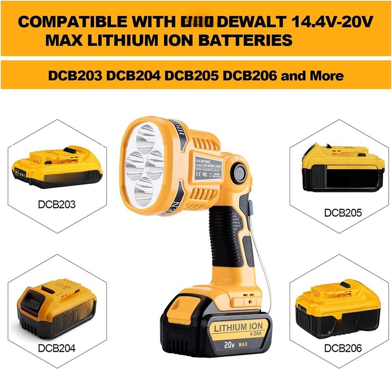 Flashlight Camping Spotlight Cordless LED Work Light for Dewalt 20V Max Battery gallery