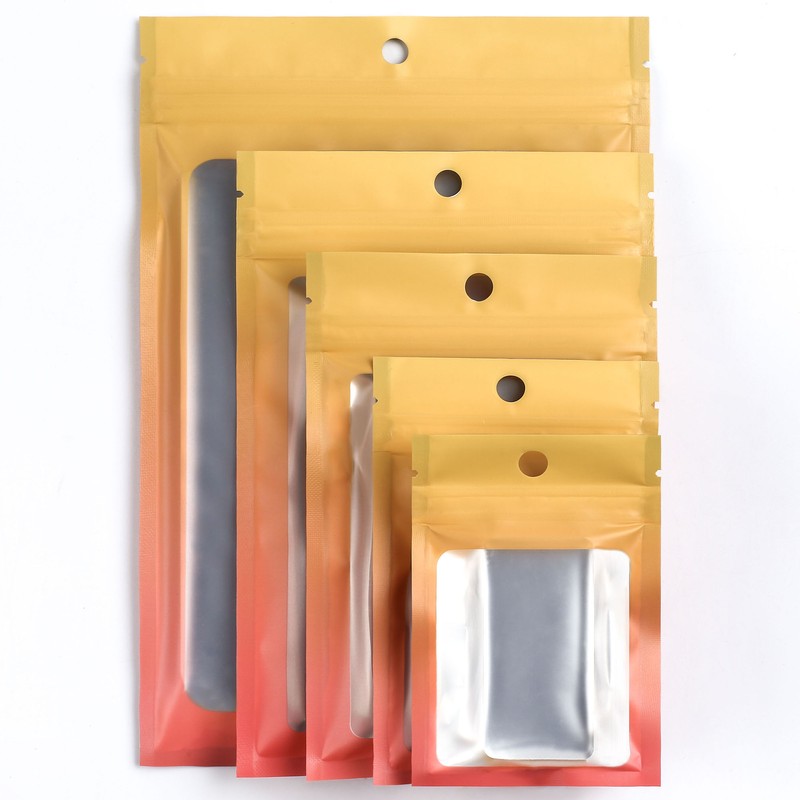 100/200/500 Gradient Orange Window Flat Resealable Zip Seal Bags with Hang Hole gallery