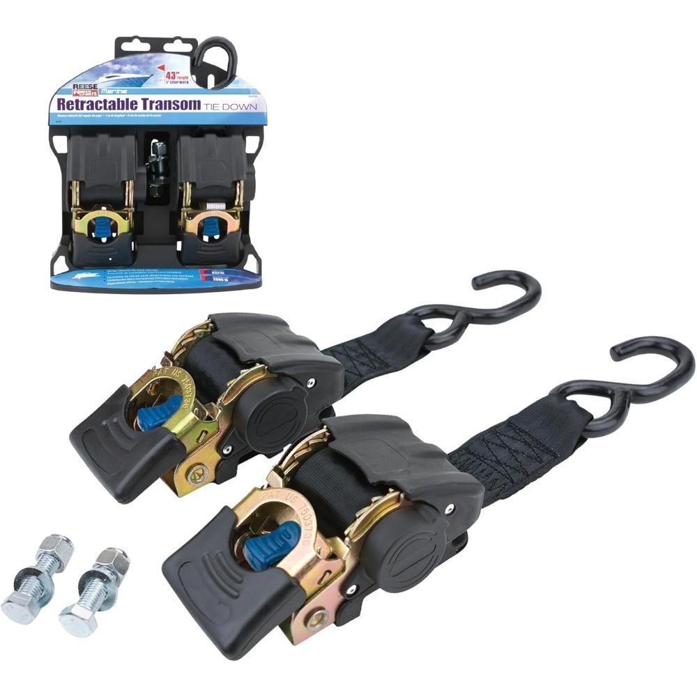 Retractable Transom Tie Down Straps 2 Inch x 43 Inch 833 lbs Working Load Limit