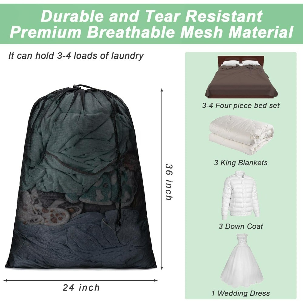 Mesh XL Laundry Bag 2 Pack Large Drawstring Dirty Clothes Organizer with ID Tag gallery