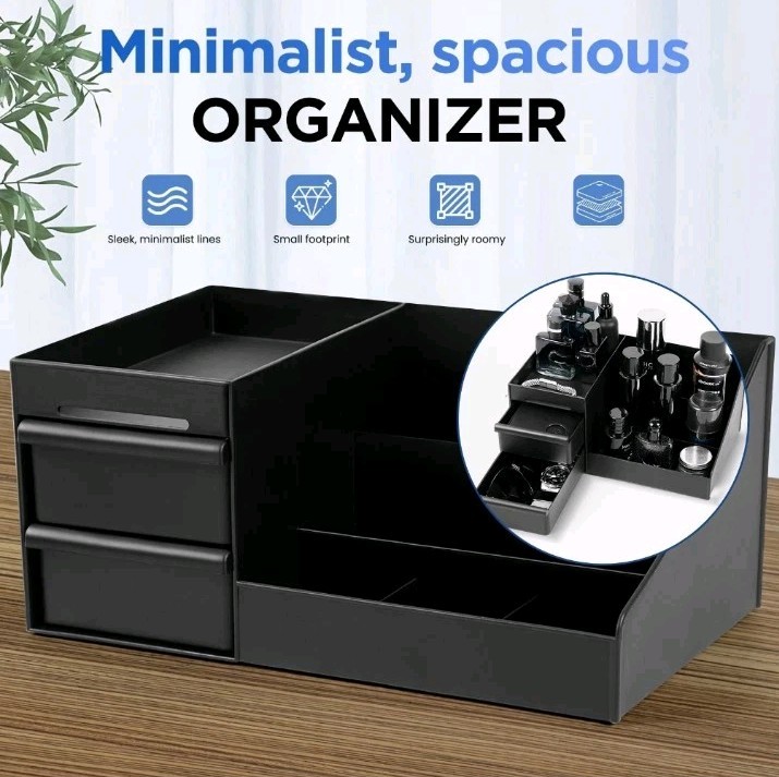 Cologne Organizer for Men, Countertop Bathroom Organizer with Drawers, Black gallery