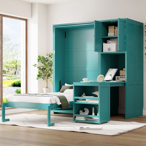 Twin Size Murphy Bed Rotating Wall Murphy Beds with Bookshelf Wooden Cabinet Bed gallery