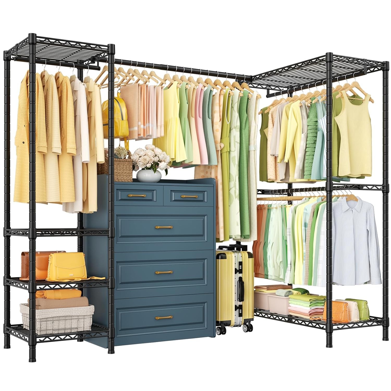 E10L L-Shaped Clothes Rack for Corner（With Expandable Hanger Rod）Heavy Duty Free gallery