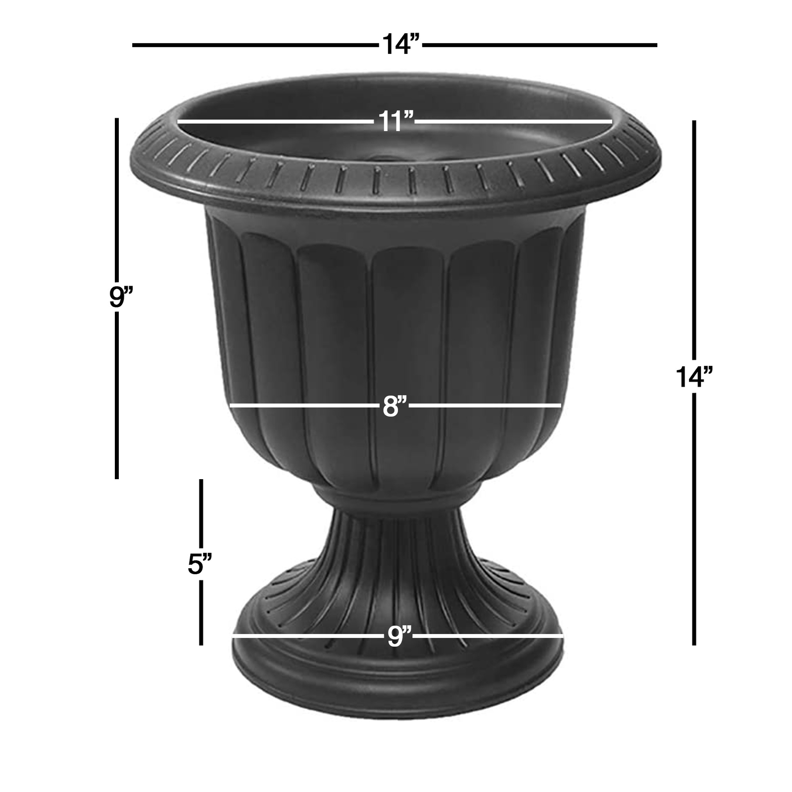 Novelty Outdoor Classic Urn, Flower Planter/Pot, Plastic, Black, 14" (Pack of 1) gallery