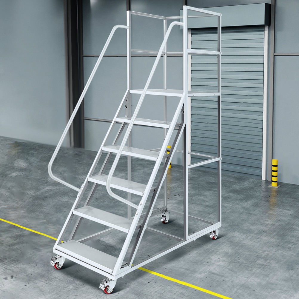 6 Steps Rolling Ladder, Mobile Platform Ladders with Brakeable Wheels 1213LBS gallery