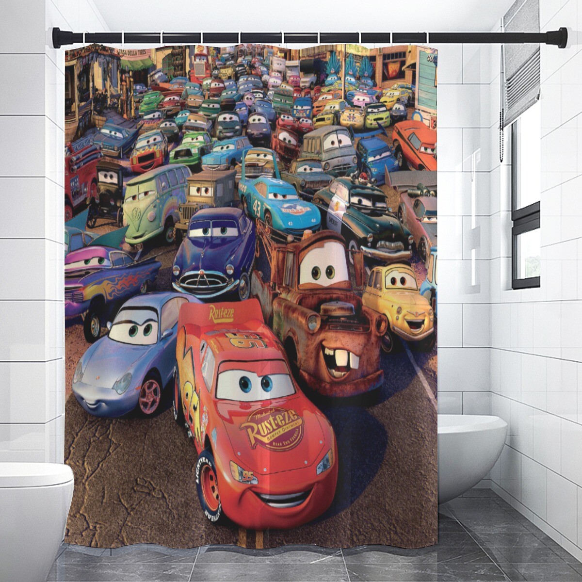 Top! Disney Cars Characters Print Shower Curtain Bath Mat Toilet Lid Cover Mat gallery