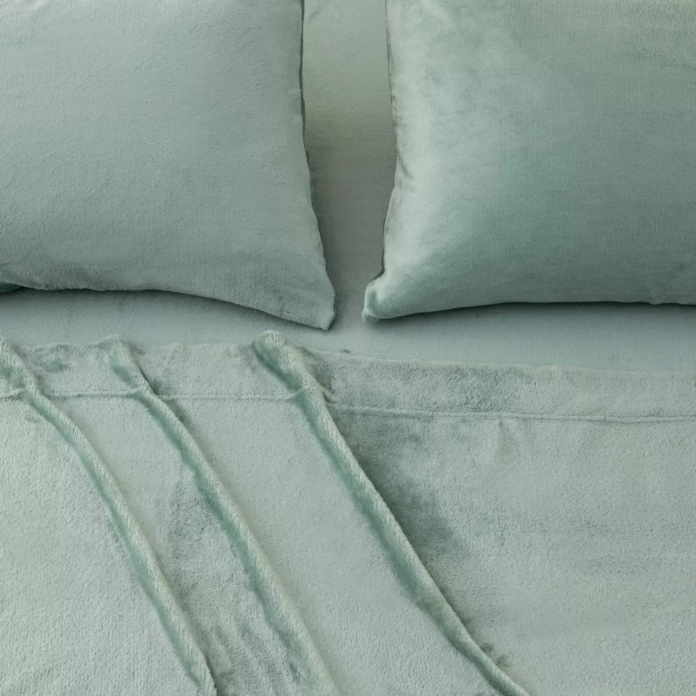 Isla Jade Twin Velvet Plush Solid Sheet Set Light Teal Green: Microfiber,