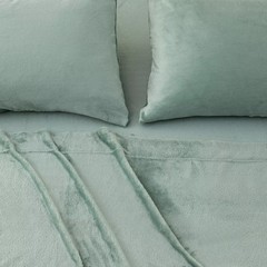 Isla Jade Twin Velvet Plush Solid Sheet Set Light Teal Green: Microfiber,