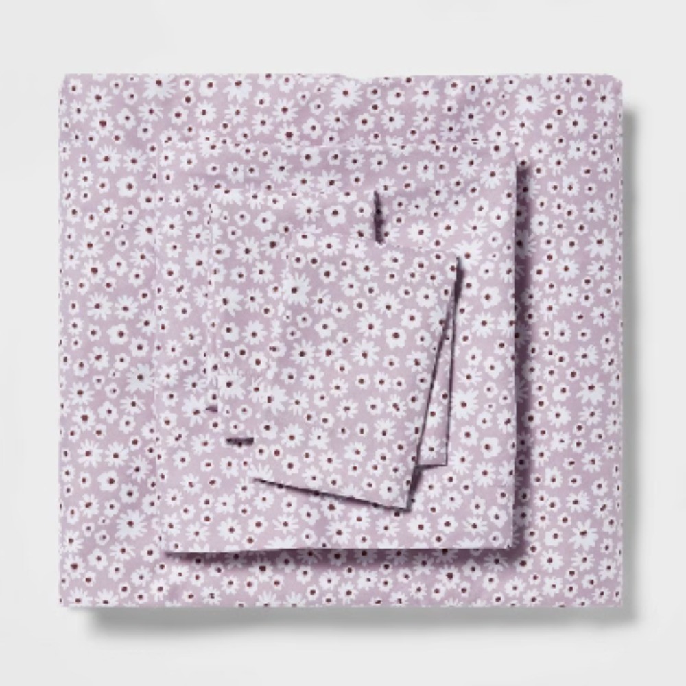 Full Printed Microfiber Sheet Set Light Purple Daisy: Botanical Pattern gallery