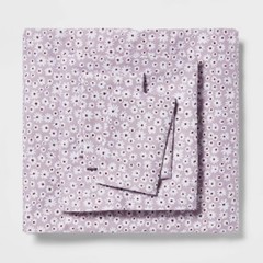 Full Printed Microfiber Sheet Set Light Purple Daisy: Botanical Pattern