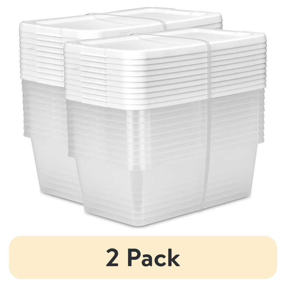 Sterilite 6 Qt Clear Storage Bin, Snap-on White Lid, 20-Pack, Stackable Plastic