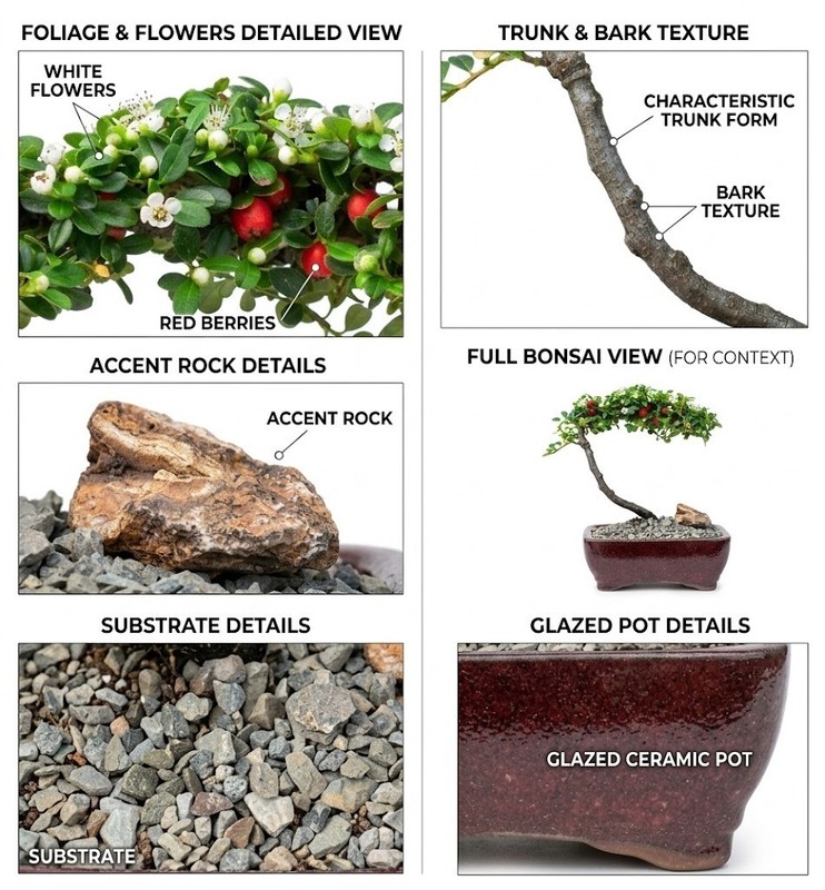 Live 7 Yr Old Evergreen Cotoneaster Bonsai Tree Flowering Fruit Outdoor 7"H gallery