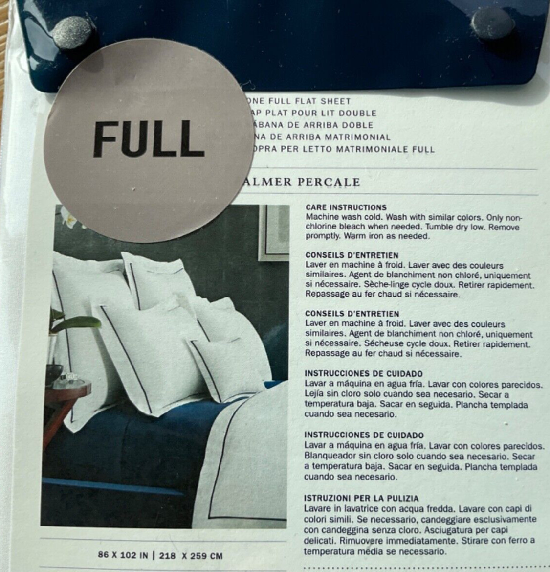 RALPH LAUREN~PALMER~FULL FLAT SHEET~White w/Cream~PERCALE~Cotton~MSRP $130~NWT~ gallery
