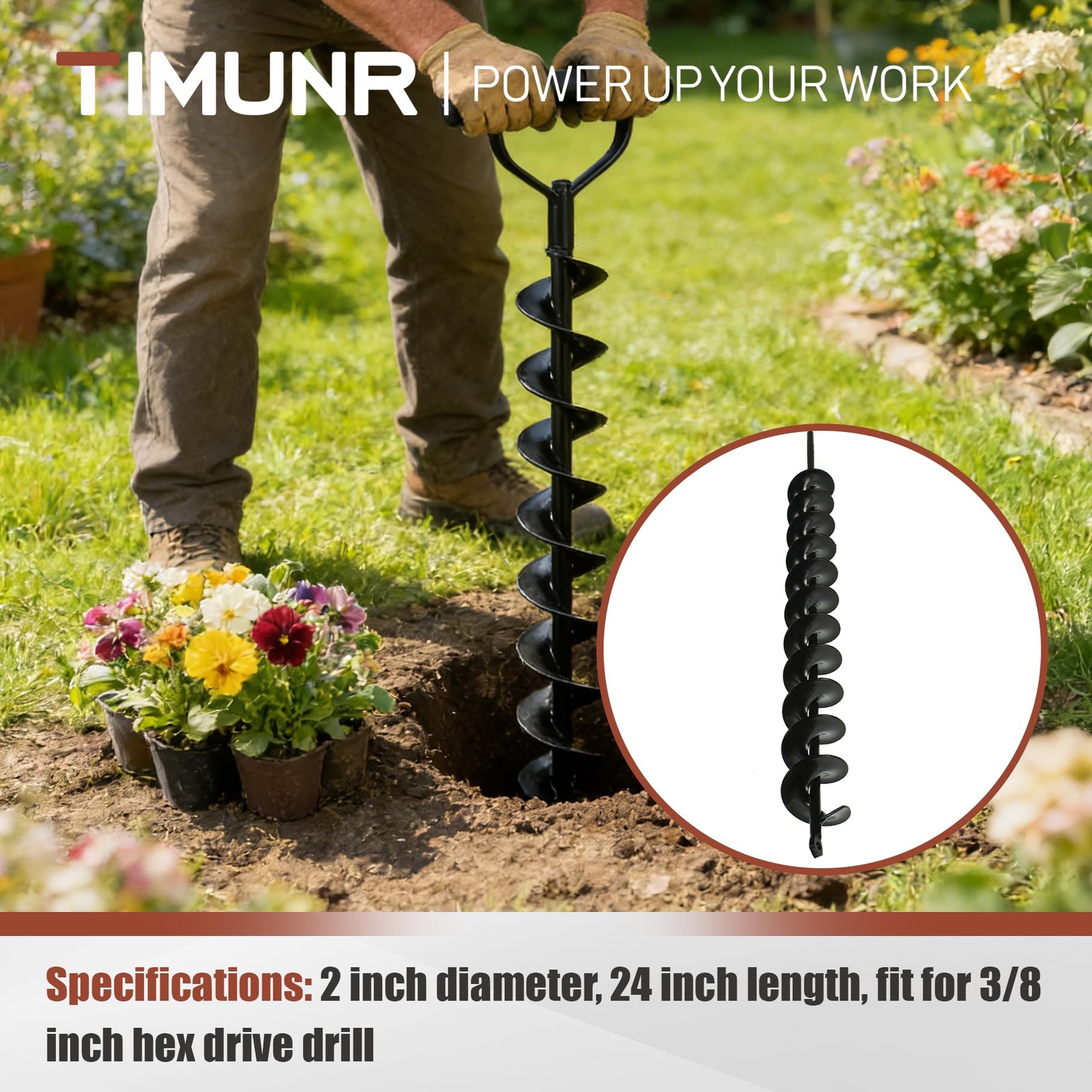 Timunr 2 x 24 Inch Auger Drill Bit for Planting 61 cm x 5 x 5 cm, black gallery