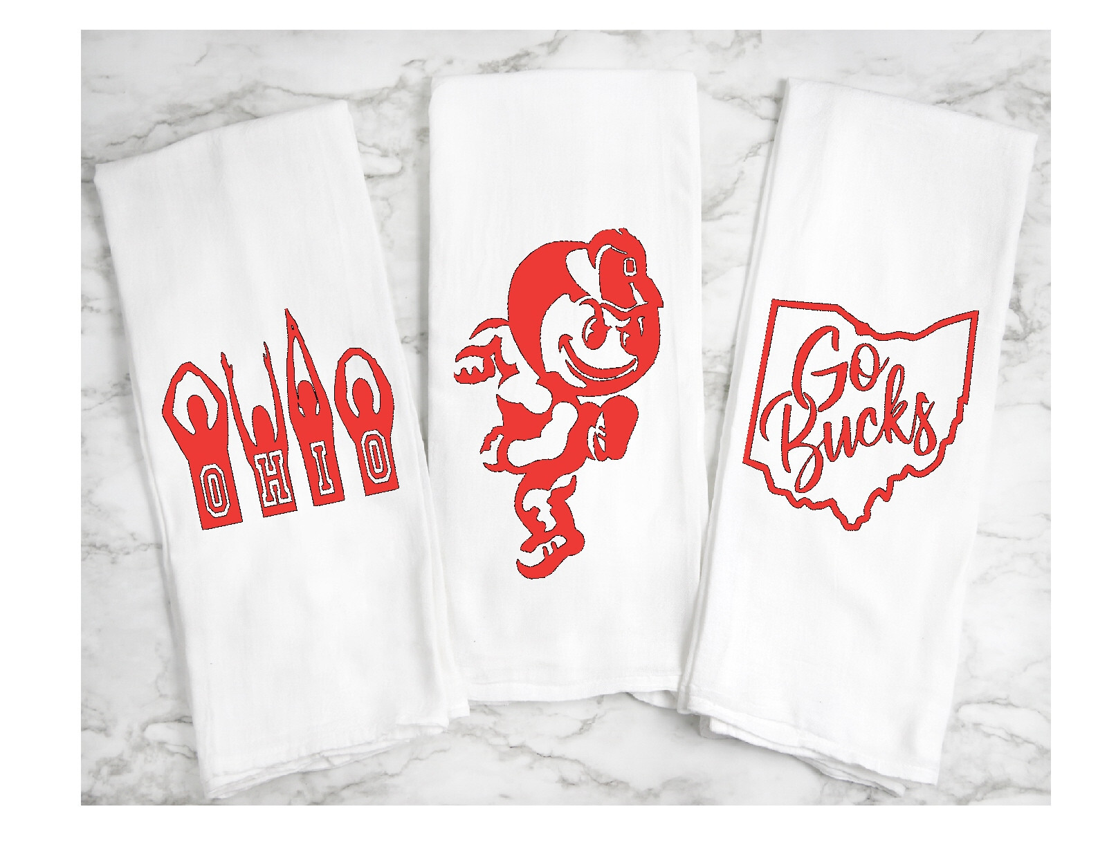 Ohio State Buckeyes 3 Piece Tea Towel Set Trifolded 100% Cotton Flour Sack Gift gallery