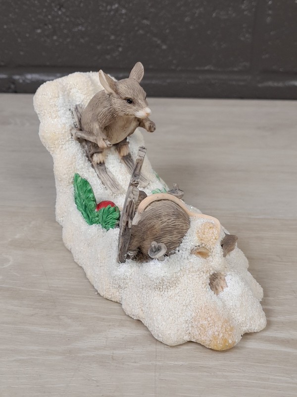 1996 Charming Tails "Hot Doggin" Silvestri 3.25" Mice, Sking Figurine Vintage gallery