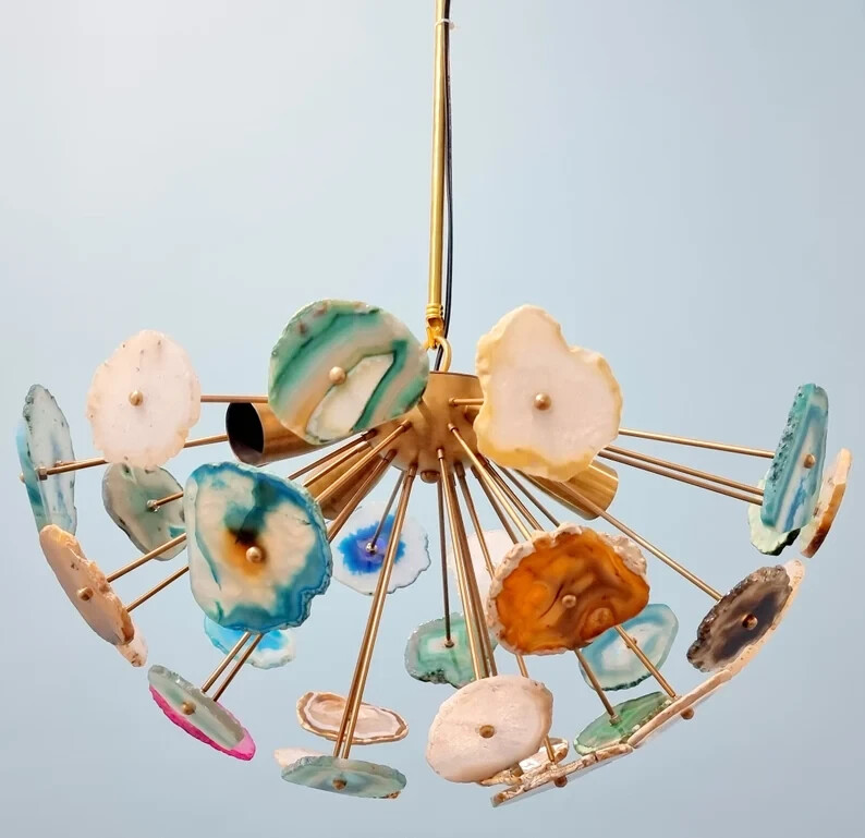 Aristocratic Natural Stones Agates Light Sputnik Chandelier Premium Half Urchin gallery