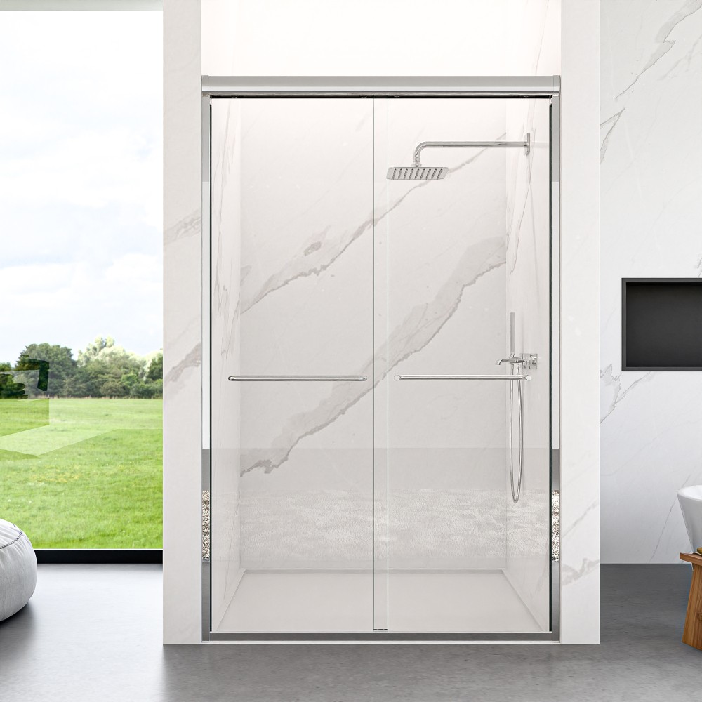 48" Semi-Frameless Sliding Shower Door w/ Tempered Glass Chrome Finish gallery