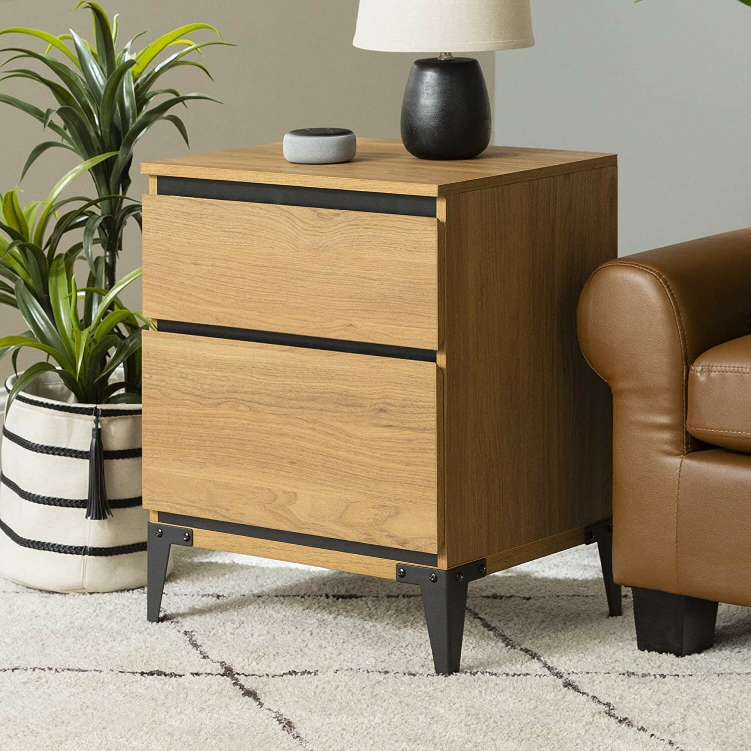 Brand New Walker Edison Modern Wood Rectangle Side End Table English Oak OS119 gallery