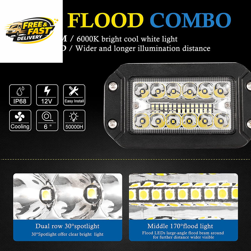 Flush Mount LED Light Pods, 2Pcs 6 Inch Spot Flood Combo Beam 6000 LM Triple Ro gallery