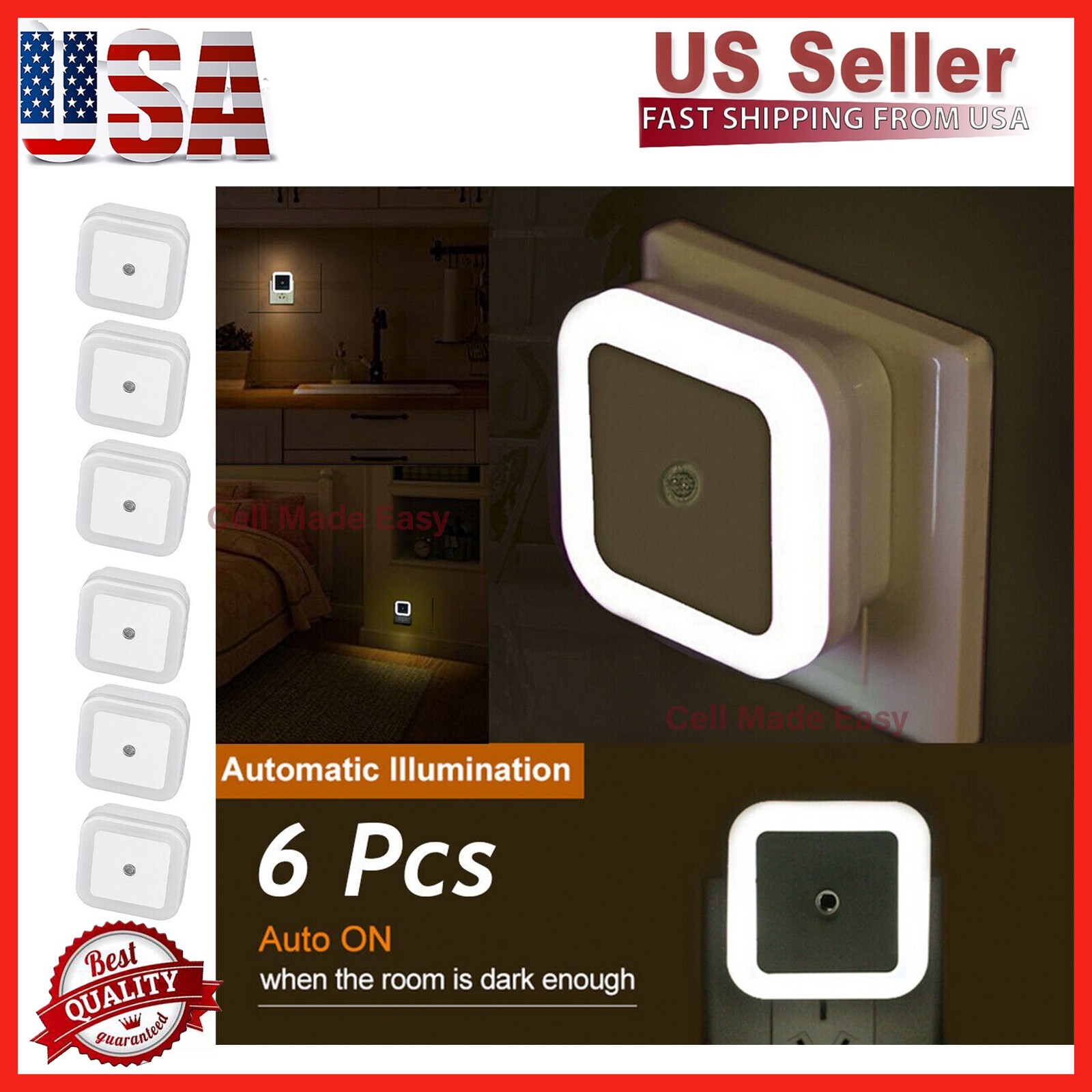 6-Pcs Plug-in LED Night Lights Lamp Dusk to Dawn Sensor Hallway Kitchen Bathroom gallery