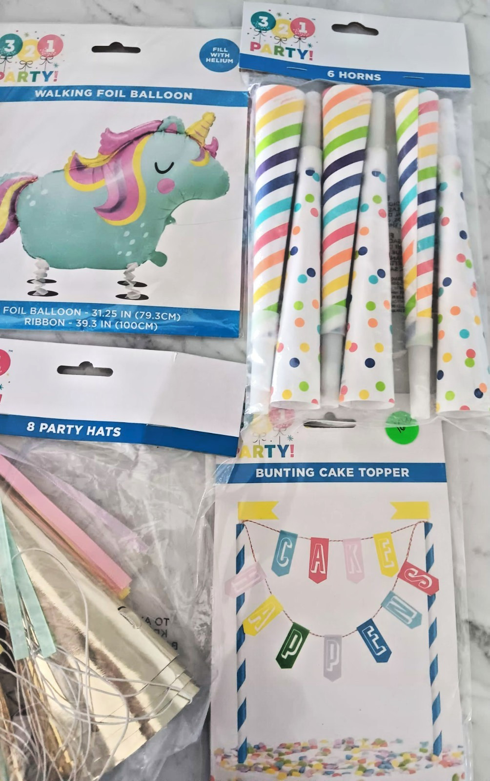 NEW 321 Party! Birthday Balloons LED CAKE TOPPER, HATS, CAKE BANNER, HORNS gallery