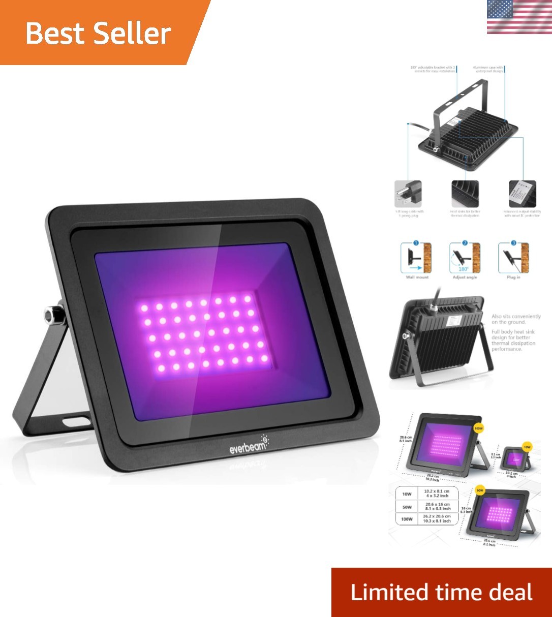 395nm 50W UV LED Black Light - High Performance LED Bulbs, Waterproof - Ultr... gallery