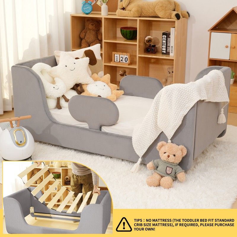 Toddler Bed Floor Bed Frame w/ Removable Guard Rails for Kids Standard Crib Size gallery