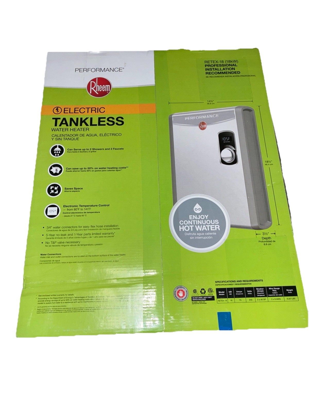Rheem Performance 18 kW 3.51 GPM 240-Volt Self-Modulating Electric Water Heater gallery