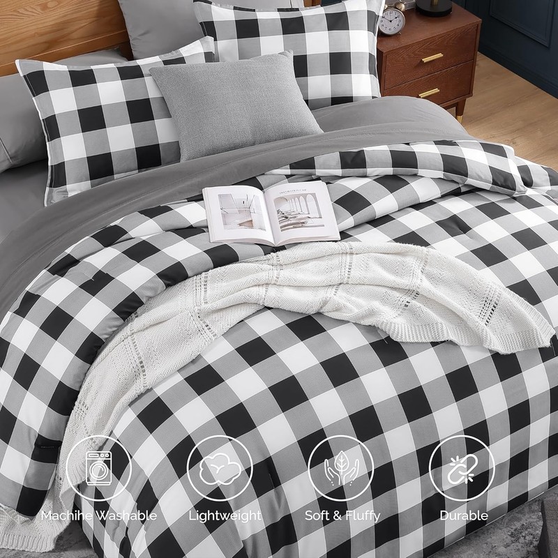 Lightweight Buffalo Check Comforter Set - Black/Grey/White gallery