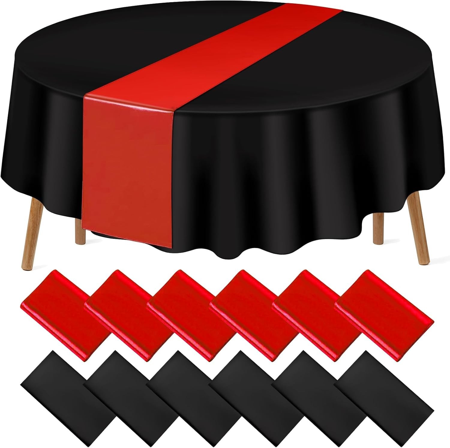 12Pack 12x108 Inch Satin Table Runner and 84 Inch Round Plastic Tablecloths S... gallery