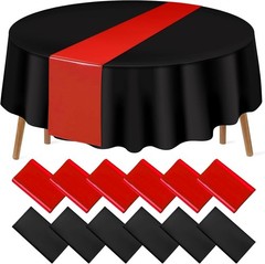 12Pack 12×108 Inch Satin Table Runner and 84 Inch Round Plastic Tablecloths S…