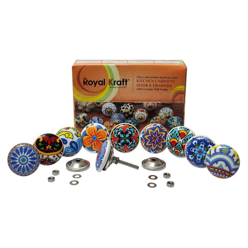 Hand Painted Vintage Ceramic Knobs for Kitchen Cabinet & Drawer Pulls Set of 10 gallery