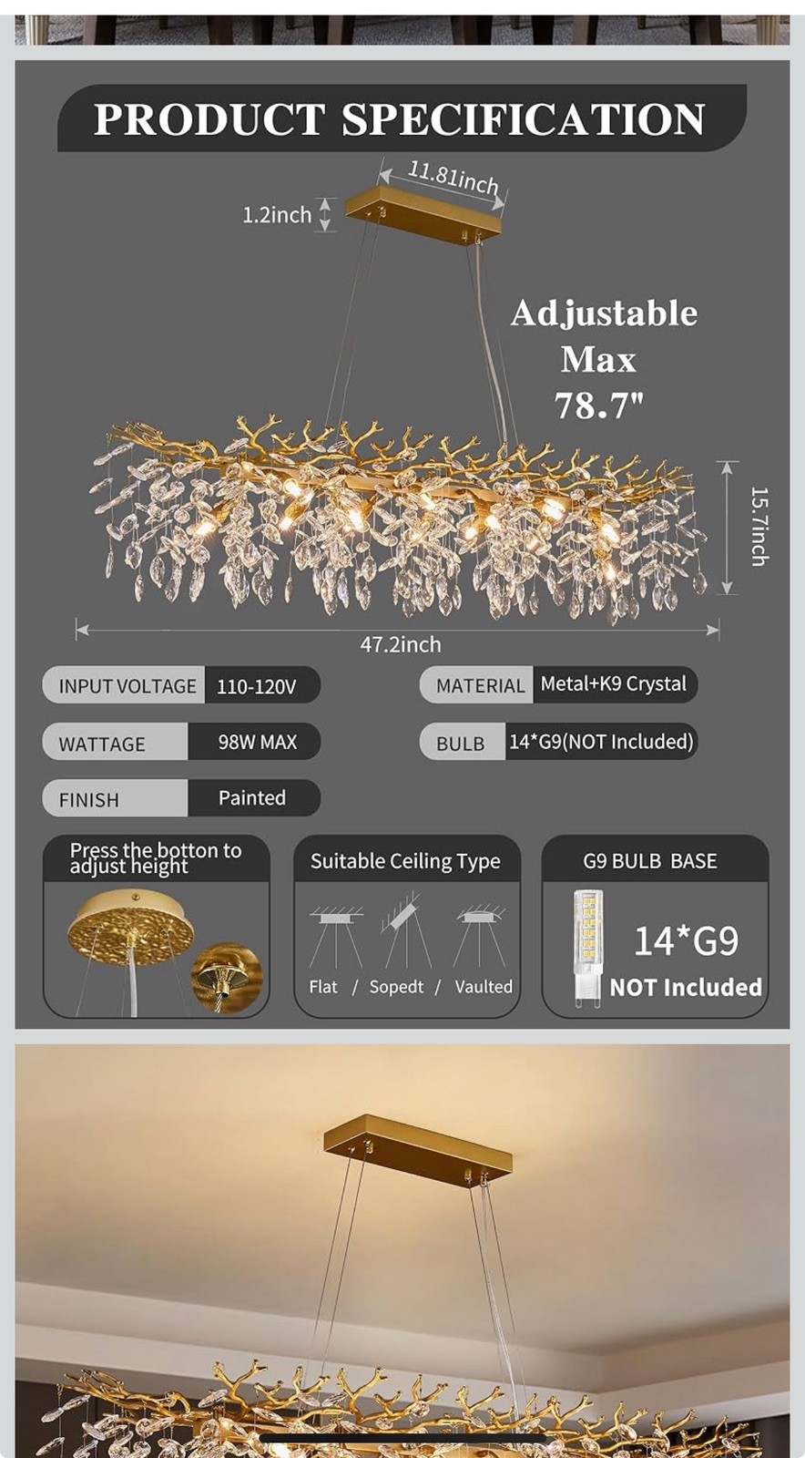 Modern Tree Branch Crystal Chandelier Luxury Pendant Lighting living/dining room gallery